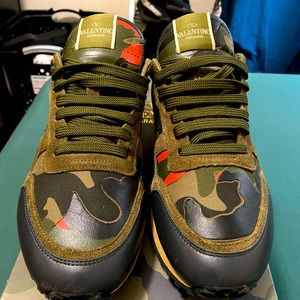 Valentino Green And Coral Camo Runner Sneakers